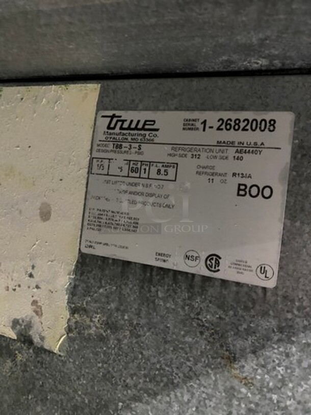 True Commercial 2 Door Bar Back Cooler! With Solid Doors! All Stainless Steel! Model: TBB3S SN: 12682008! 115V 60HZ 1 Phase! - Image 7 of 8