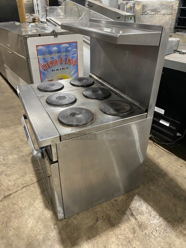 Sweet! Imperial Electric Powered 6 Burner Hot Plate Range! With Full Size Oven Underneath! With Raised Back Splash & Salamander Shelf! All Stainless Steel! - Image 2 of 9