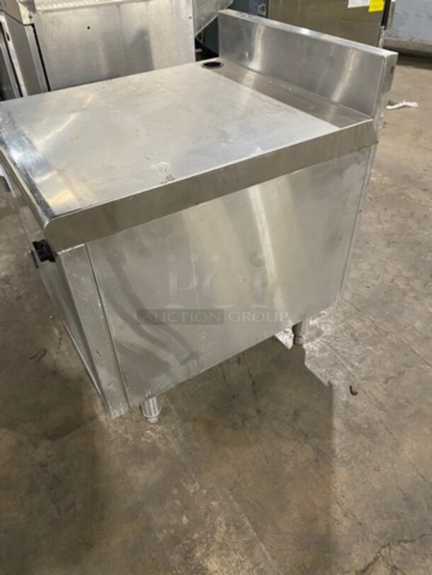 Custom Made Commercial Equipment Cabinet Stand! With Back Splash! With Single Door Storage Space Underneath! All Stainless Steel! On Legs! - Image 3 of 7