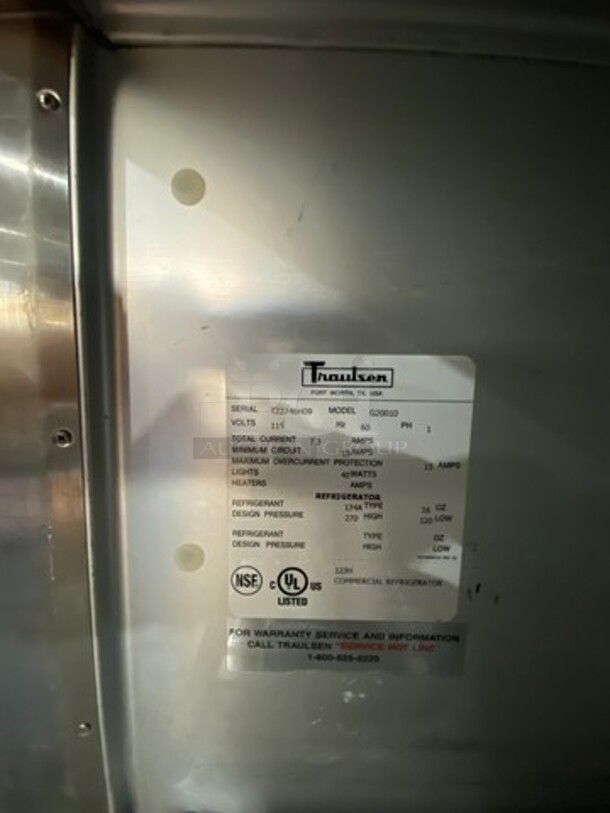 Traulsen Commercial 2 Door Reach In Refrigerator! With Poly Coated Racks! All Stainless Steel! On Casters! Model: G20010 SN: T22246H09 115V 60HZ 1 Phase - Image 3 of 8