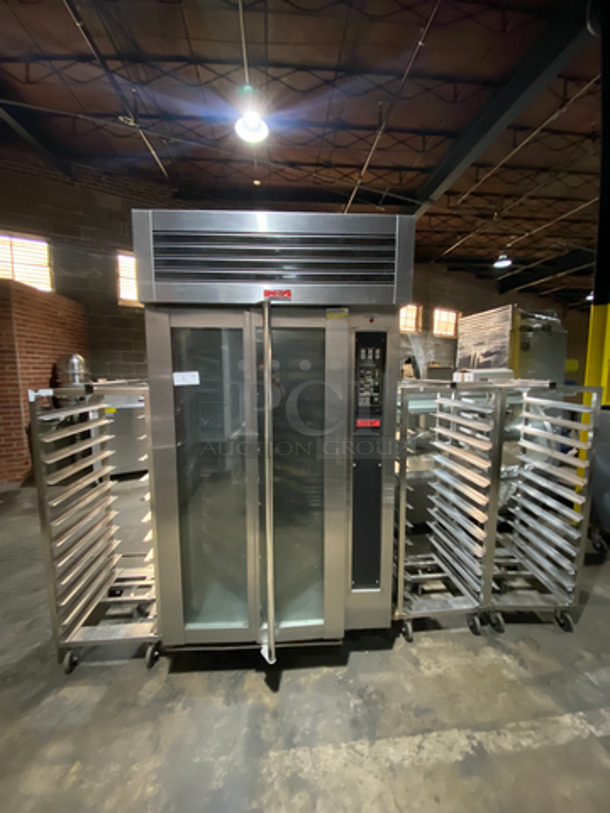 ALL FOR ONE! AWESOME! LATE MODEL! LBC Bakery Equipment Commercial Electric Powered Rotating Rack Oven! Model LMO-MAX-E Serial M64119! With Extra Pan Racks! All Stainless Steel! Working When Removed!