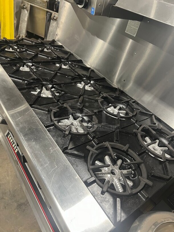 Amaizing! Garland Natural Gas Powered 10 Burner Stove! With 2 Ovens! With Metal Oven Racks! With Raised Back Splash & Salamander! Stainless Steel! On Casters! Working When Removed! - Image 4 of 10
