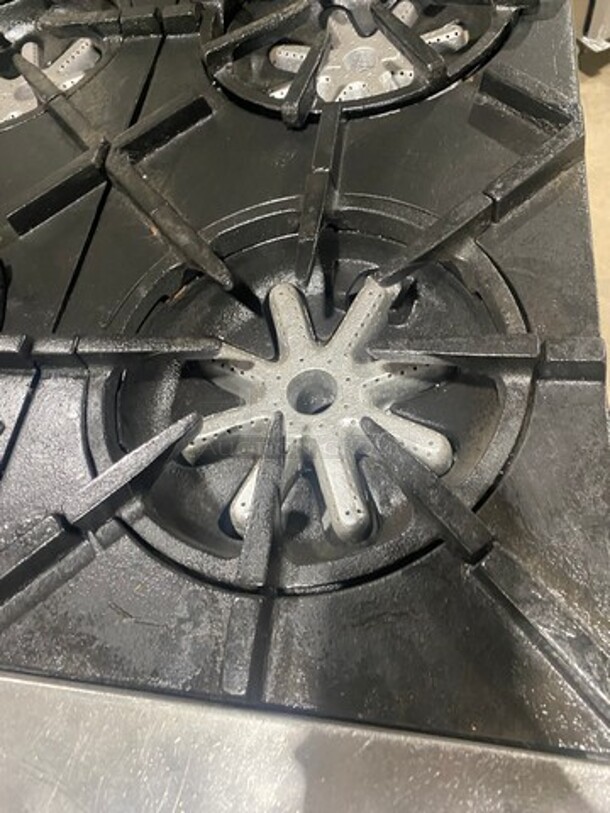 Garland Commercial Natural Gas Powered 6 Burner Stove! W/ Oven Underneath! Stainless Steel W/ Back Splash And Salamander Shelf! On Casters! - Image 6 of 9