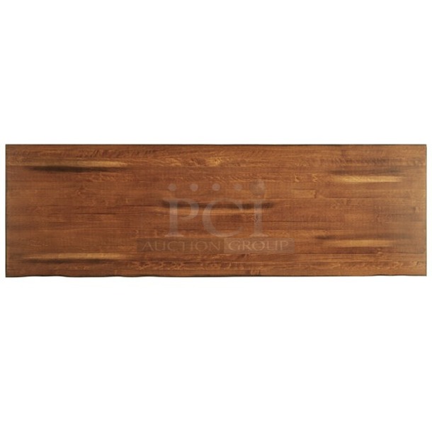BRAND NEW SCRATCH & DENT! Lancaster Table & Seating 3493096ANTWA Industrial 30" x 96" Solid Wood Live Edge Table Top with Rustic Walnut Finish. Out of original packaging.  - Image 1 of 2