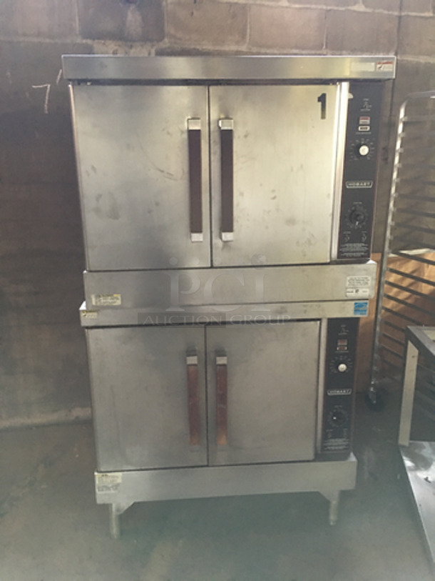 Hobart Commercial Natural Gas Powered Double Deck Convection Oven! With Metal Oven Racks! Solid Stainless Steel! On Legs! 2x Your Bid!
