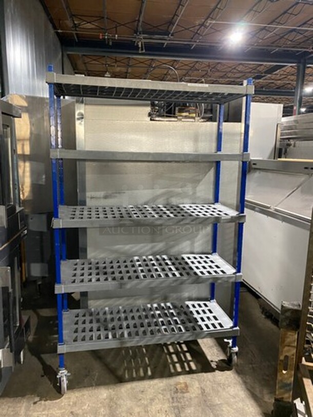 Poly Coated 5 Tier Shelf! On Casters! BUYER MUST DISMANTLE! PCI CANNOT DISMANTLE FOR SHIPPING! PLEASE CONSIDER FREIGHT CHARGES! - Image 3 of 7