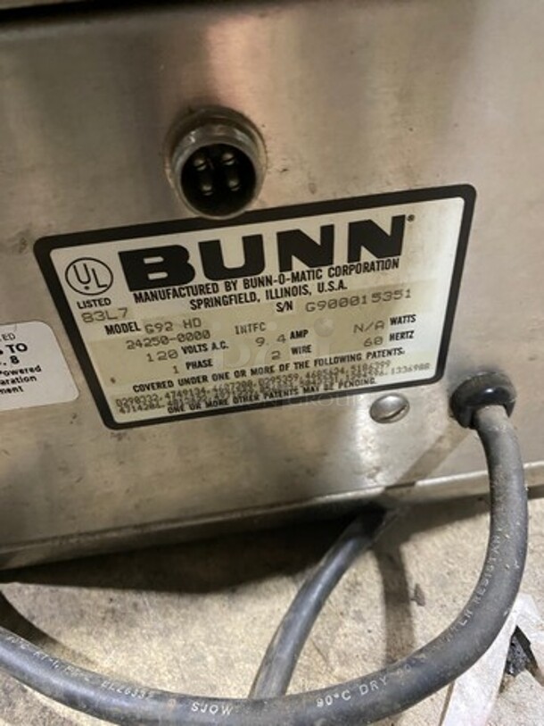 Bunn Commercial Countertop Dual Coffee Bean Grinder! All Stainless Steel! Model: G92HD SN: G900015351 120V 60HZ 1 Phase - Image 5 of 8