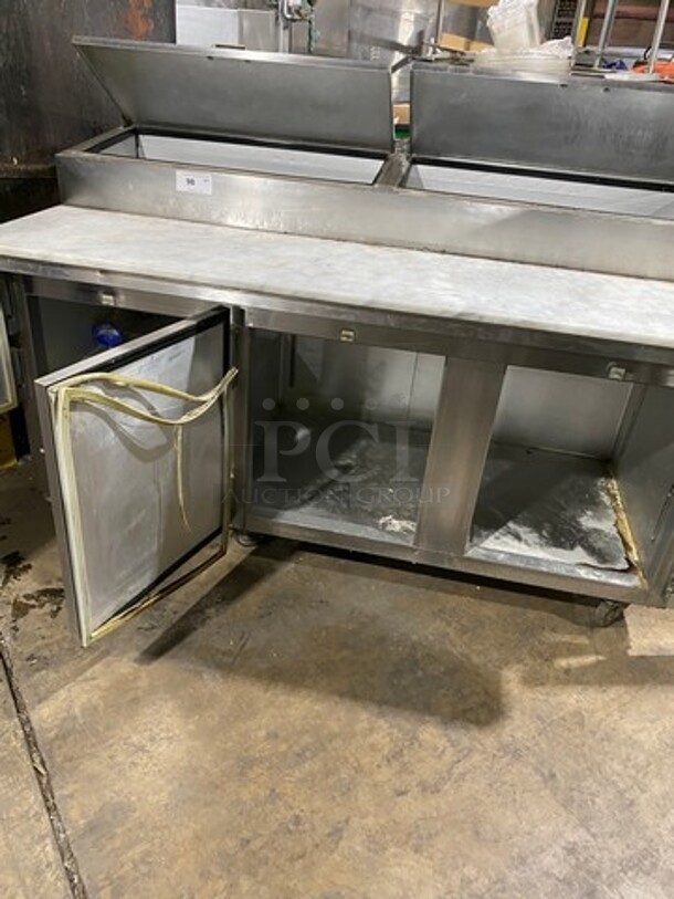 Leader Commercial Refrigerated Pizza Prep Table! With Marble Commercial Cutting Board! With 3 Door Storage Space Underneath! All Stainless Steel! Model: ESPT72SC SN: NP08M2905 115V 60HZ 1 Phase - Image 5 of 10