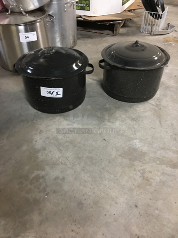 Black Coated Stock Pots! With Handles! With Lids! 2x Your Bid!