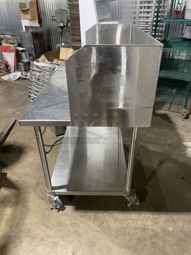 Like New! All Stainless Steel Heavy Duty Commercial Work/Prep Table! With Raised Back & Side Splashes! With Underneath Storage Space! On Casters! - Image 2 of 5