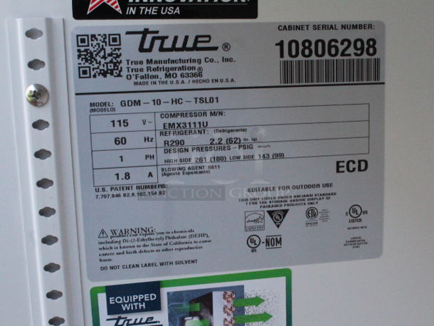 BRAND NEW SCRATCH & DENT! True GDM-10-HC~TSL01 24 7/8" Black Refrigerated Glass Door Merchandiser with LED Lighting. Missing power Cord. Frame is dented. S/N:10806298 - Image 6 of 7