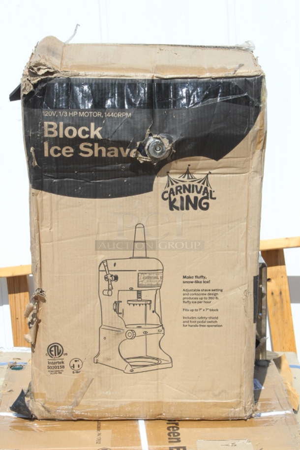 BRAND NEW SCRATCH & DENT! Carnival King IBS250 Block Ice Shaver - 120V, 1/3 HP 13 1/2"x16 1/2"x34". IN THE ORIGINAL PACKAGING. 
 - Image 2 of 4