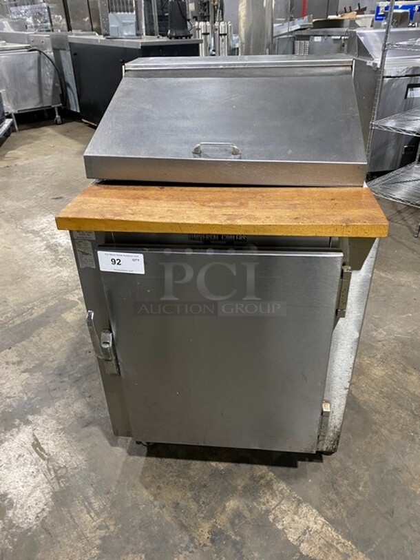 GZG Commercial Refrigerated Sandwich Prep Table! With Chop Block Cutting Board! With Single Door Storage Space! All Stainless Steel! On Casters!