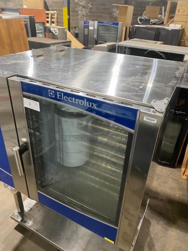 2015 Electrolux Air-O-Steam Electric Touch Line Combi Convection Oven! With View Through Door! Metal Oven Racks! With Open Underneath Storage Space! All Stainless Steel! On Legs! MODEL AOS102EKM1 SN:54810001 208V 3PH  - Image 10 of 11