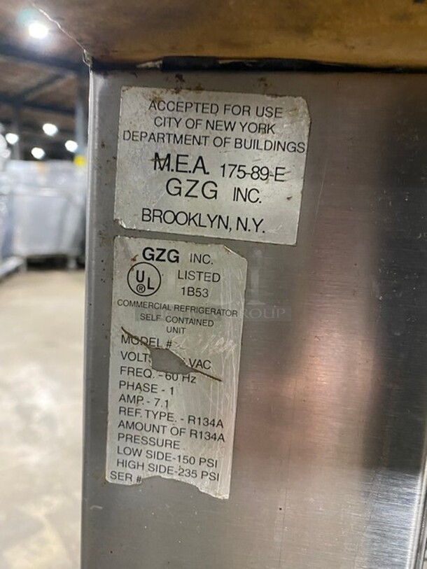 GZG Commercial Refrigerated Sandwich Prep Table! With Chop Block Cutting Board! With Single Door Storage Space! All Stainless Steel! On Casters! - Image 8 of 9