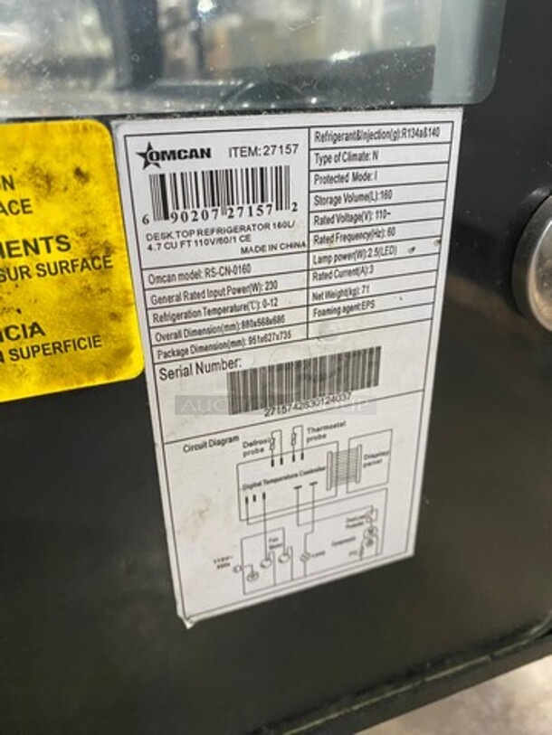 Omcan Commercial Countertop Refrigerated Display Case! WORKING WHEN REMOVED! Model: RSCN0160 SN: 2715742830124037 110V - Image 8 of 9