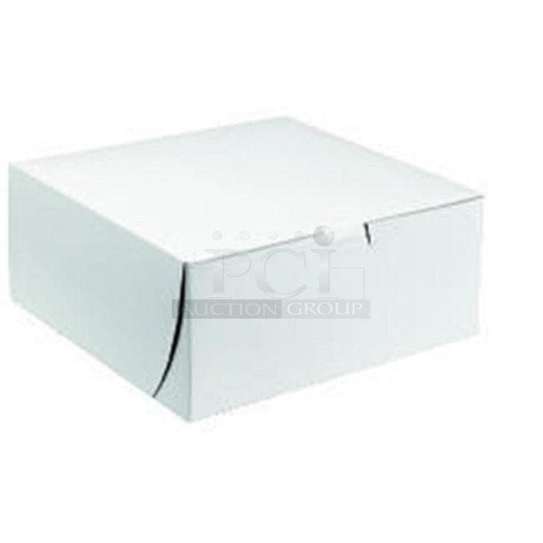BRAND NEW!! Quality Carton & Converting 6803 CPC 8 x 8 x 4 in. Claycoat Bakery Box Lock Corner- Case of 250  - Image 1 of 2
