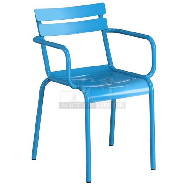 BRAND NEW SCRATCH & DENT!  Lancaster Table & Seating Blue Powder Coated Aluminum Outdoor Arm Chair. 6x Your Bid  - Image 1 of 5