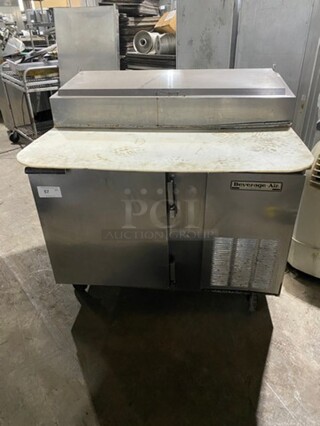 Beverage Air Commercial Refrigerated Pizza Prep Table! With Single Door Underneath Storage Space! All Stainless Steel! On Casters! Model: DP46 115V 60HZ 1 Phase