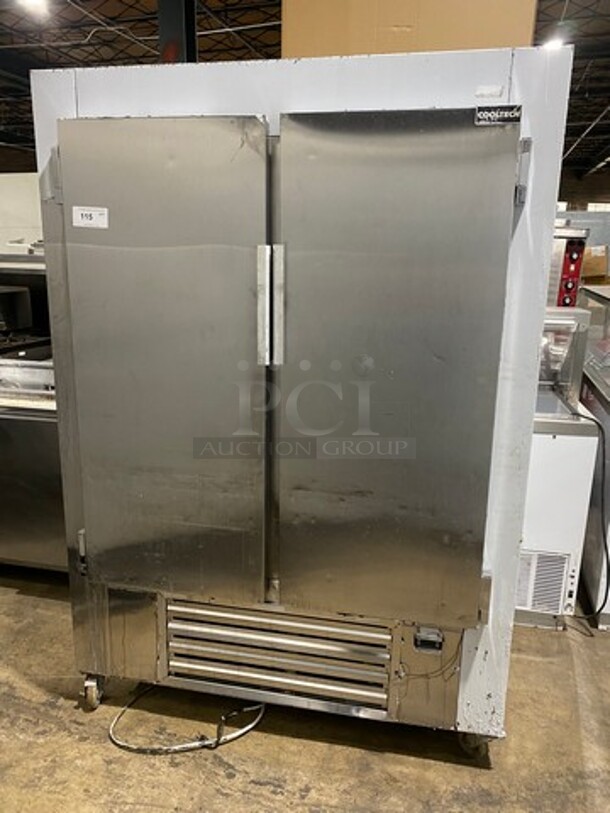  2015 Cool Tech Commercial 2 Door Reach In Cooler! With Poly Coated Racks! All Stainless Steel! On Casters! Model: CMPH54RIF SN: W111815 120V 60HZ 1 Phase