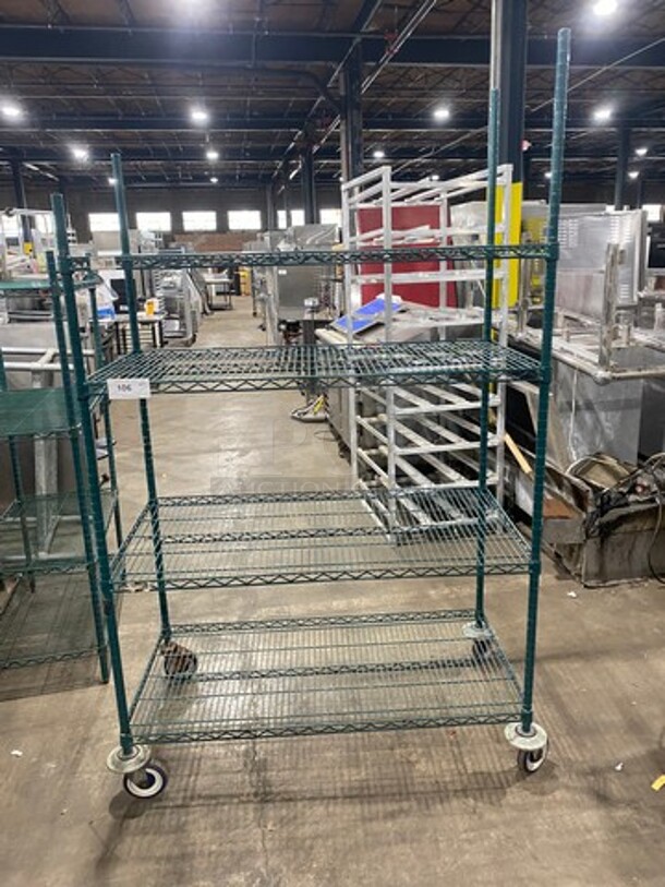 Metro Green Poly Coated 4 Tier Shelf! On Casters! BUYER MUST DISMANTLE! PCI CANNOT DISMANTLE FOR SHIPPING! PLEASE CONSIDER FREIGHT CHARGES! - Image 1 of 7