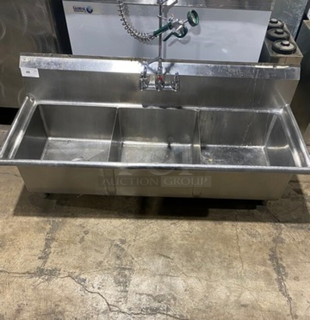 All Stainless Steel Three Compartment Dish Washing Sink! With Jet Spray Assembly!