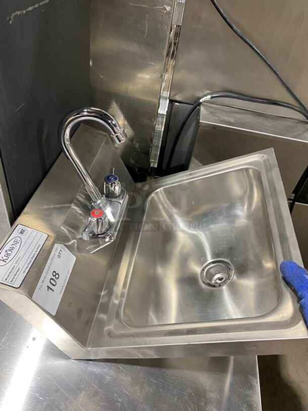 Krowne Commercial Stainless Steel Hand Sink! With Back Splash! With Faucet And Handles! Model: WM200 - Image 4 of 8