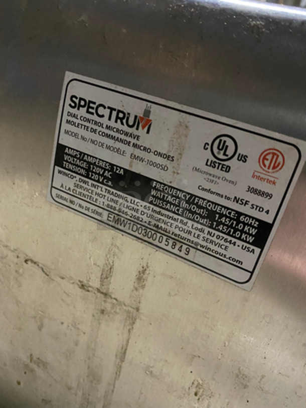 Spectrum Commercial Countertop Dial Control Microwave Oven! All Stainless Steel! Model: EMW1000SD SN: EMW1D030005849 120V 60HZ - Image 5 of 8
