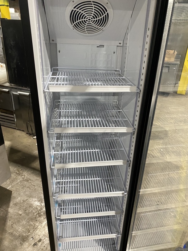 BRAND NEW SCRATCH & DENT! Galaxy GDN-5 16 1/2" Black Swing Glass Door Merchandiser Refrigerator with Red, White, and Blue LED Lighting.MODEL:177GDN5RBB 120V!  - Image 5 of 7
