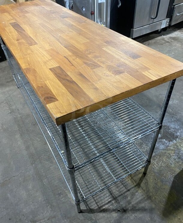 Butcher Block Tabletop With 2 Under Shelf Storage Space Under! - Image 3 of 7