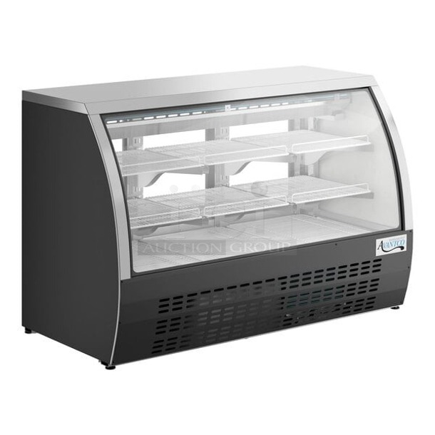 BRAND NEW SCRATCH & DENT! Avantco DLC64-HC-B 64" Black Curved Glass Refrigerated Deli Case 64-1/4x98x32-1/2 x42-7/8 Rear sliding window is broken. - Image 1 of 5