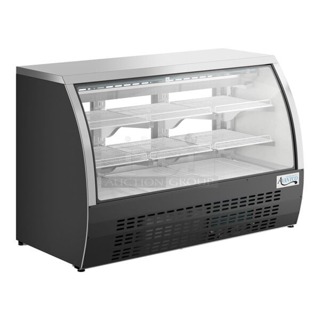 BRAND NEW SCRATCH & DENT! Avantco DLC64-HC-B 64" Black Curved Glass Refrigerated Deli Case 64-1/4x98x32-1/2 x42-7/8 Rear sliding window is broken.