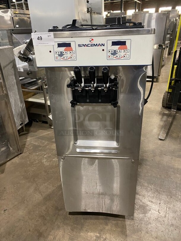 NICE! LATE MODEL! Spaceman Commercial Dual Soft Serve Ice Cream Machine! With 2 Hoppers & 3 Dispensers! All Stainless Steel! On Casters! 220V 1 Phase! Model: 6250-C SN: 201694! Working When Removed!  - Image 1 of 8