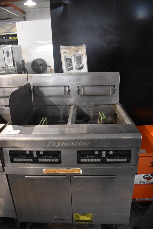 Frymaster FPPH255CSD Commercial Stainless Steel Natural Gas Floor Fryer With 2 Baskets on Commercial Caster. 80,000 BTU