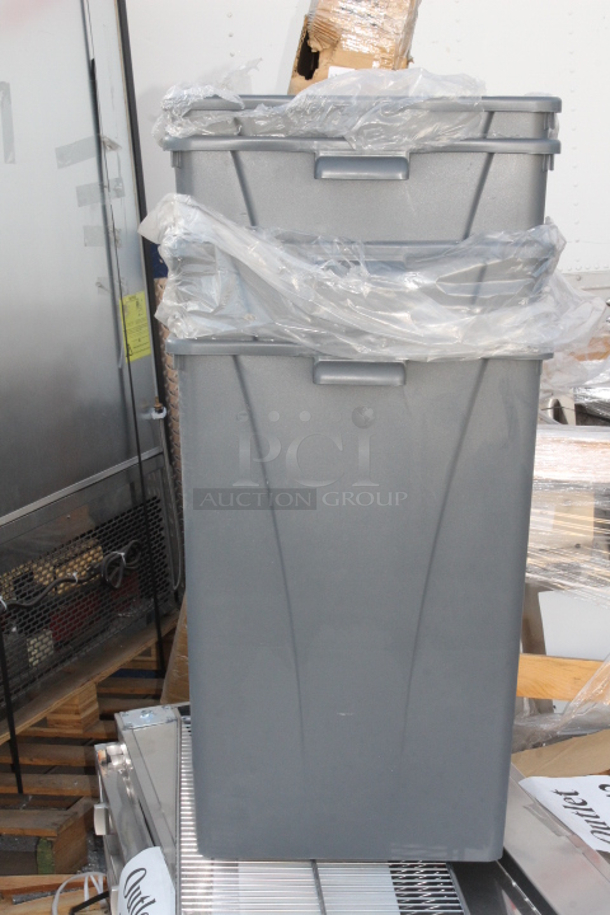 BRAND NEW! Set of 4 Gray Square 32 Gallon Trash Cans. 4x your Bid.  - Image 2 of 3