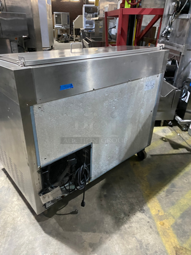 NICE! Entree Refrigerated Pizza Prep Table! With Cold Top! With Commercial Cutting Board! Single Door Storage Area Underneath! With Poly Coated Rack! All Stainless Steel! On Casters! Model: P47 SN: 1402ENTH04423 115V 60HZ 1 Phase - Image 4 of 11