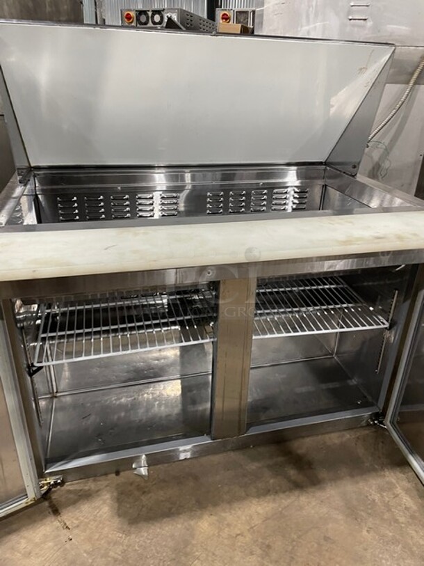 Avantco Commercial Refrigerated Mega Top Salad/Sandwich Prep Table! With 2 Door Refrigerated Storage Underneath! All Stainless Steel! With Full Sized Removable Cutting Board! With Poly Coated Racks! 115V! Model: 178SSPT48MHC! - Image 5 of 9