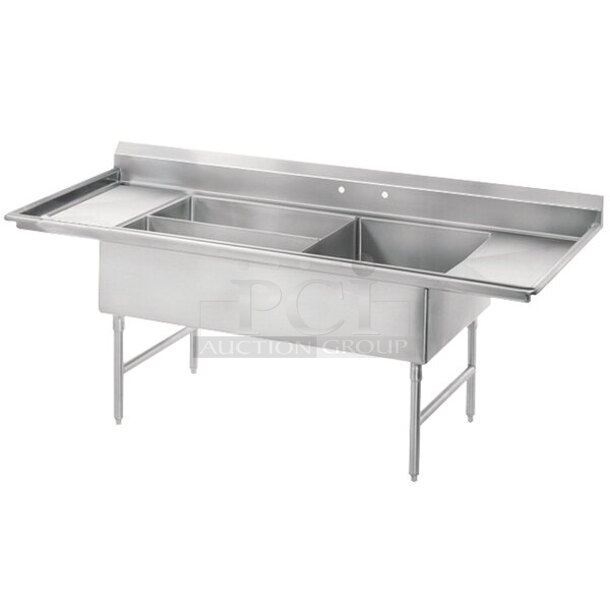 BRAND NEW SCRATCH & DENT! Advance Tabco 18-K5-56 Three Compartment Meat and Platter Sink with Two Drainboards - 91