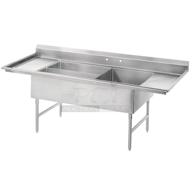 BRAND NEW SCRATCH & DENT! Advance Tabco 18-K5-56 Three Compartment Meat and Platter Sink with Two Drainboards - 91" - Image 1 of 9