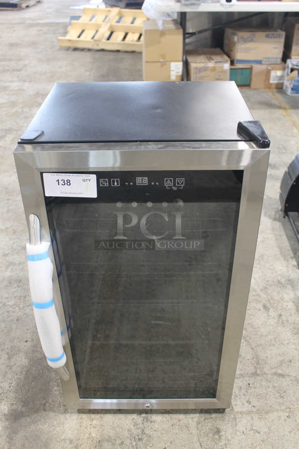 BRAND NEW SCRATCH AND DENT! Avanti BCA306SS-IS Commercial Stainless Steel Glass Door Beverage Cooler With Black Interior And Black Polycoated Shelves. 115V. Tested And Working! Stock Picture Used For Gallery Picture. - Image 1 of 5