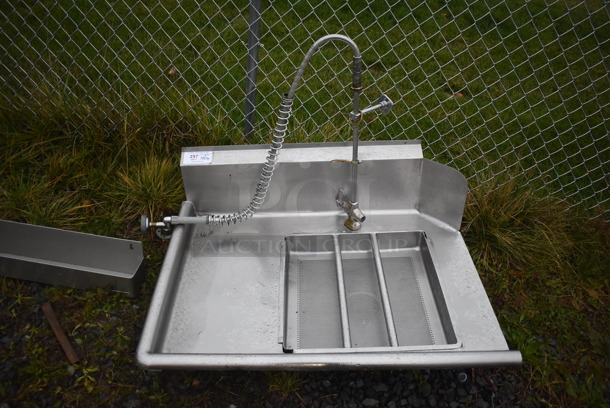 Stainless Steel Commercial Left Side Dirty Side Dishwasher Table w/ Spray Nozzle Attachment and Straining Insert. 40x30x12 - Image 1 of 4
