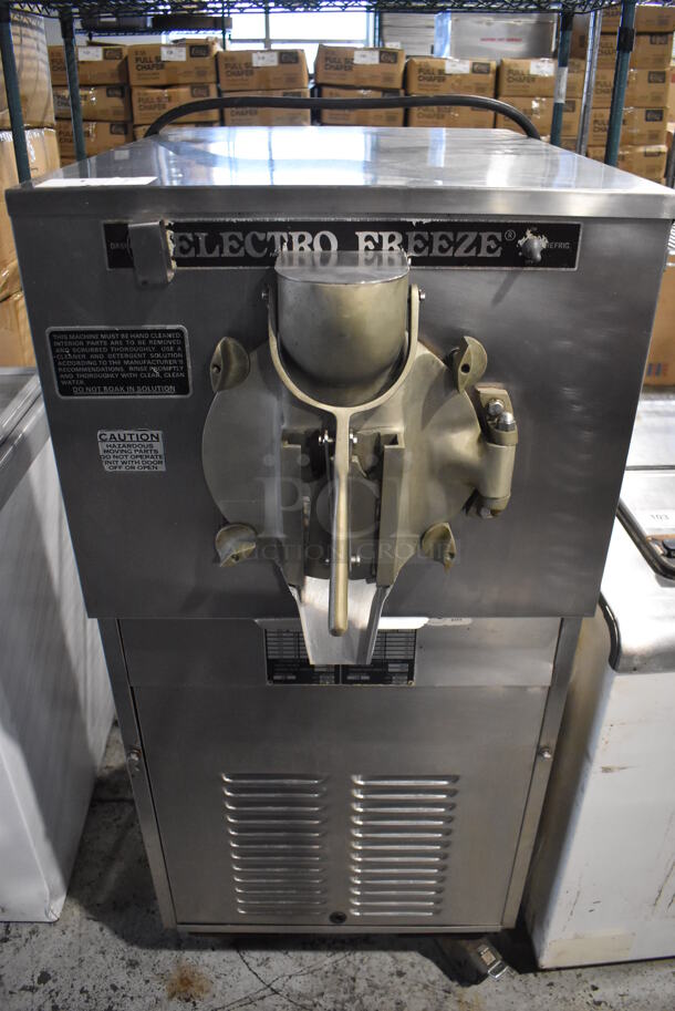 Electro Freeze FT-1 Stainless Steel Commercial Floor Style Water Cooled Batch Freezer on Commercial Casters. 230 Volts, 1 Phase. 24x40x53