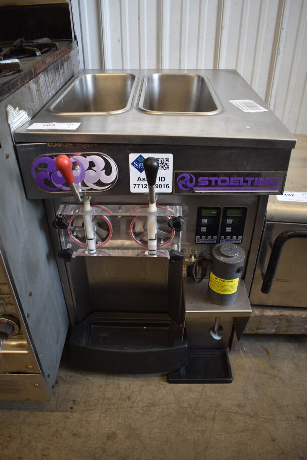 2010 Stoelting Model SF144-38I Stainless Steel Commercial Countertop Air Cooled 2 Flavor Soft Serve Ice Cream Machine w/ Milkshake Mixer. 208-230 Volts, 1 Phase.