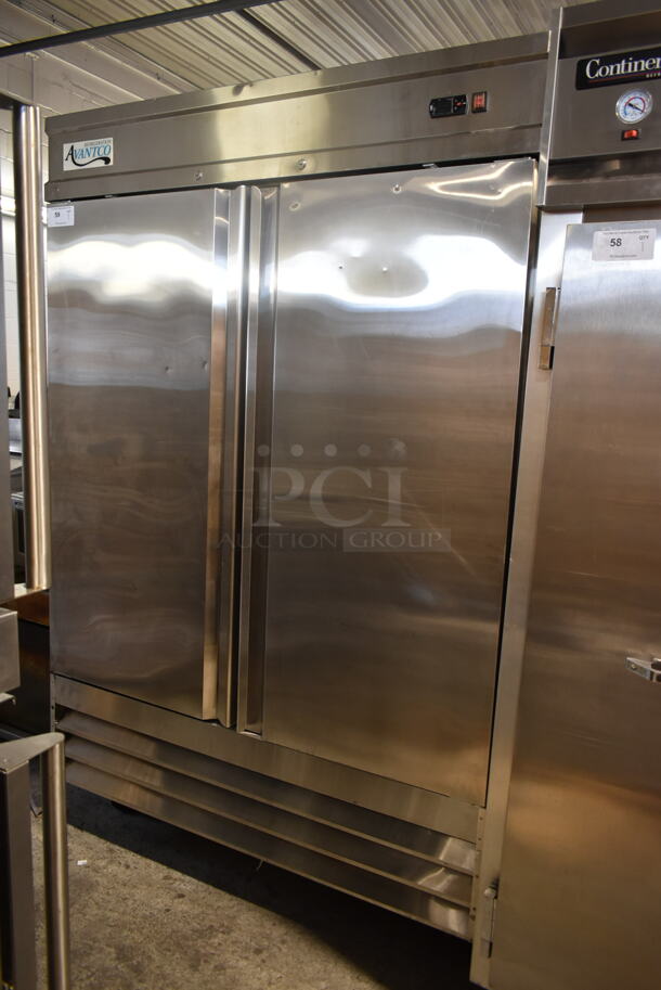 Avantco 178SS2RHC Stainless Steel Commercial 2 Door Reach In Cooler w/ Poly Coated Racks on Commercial Casters. 115 Volts, 1 Phase. Tested and Working!
 - Image 1 of 9