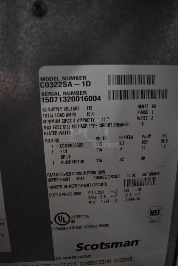 BRAND NEW SCRATCH AND DENT! 2015 Scotsman C0322SA-1D Commercial Stainless Steel Ice Machine Head. 115V, 1 Phase. Tested And Working!  - Image 5 of 5