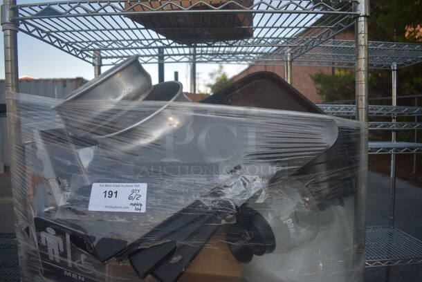 ALL ONE MONEY! Lot of Items including Open Utility Shelf With Metro Style Shelving, Sheet Pans, Round Steel Tins, Sugar Packets, Men's Room Sign, Coffee Decanter AND MORE!BUYER MUST DISMANTLE. PCI CANNOT DISMANTLE FOR SHIPPING. PLEASE CONSIDER FREIGHT CHARGES. - Image 2 of 5