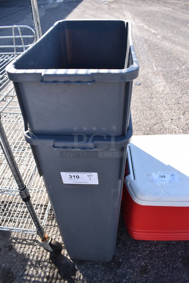 2 Gray Poly Slim Jim Trash Cans. 10x21x30. 2 Times Your Bid! - Image 2 of 7