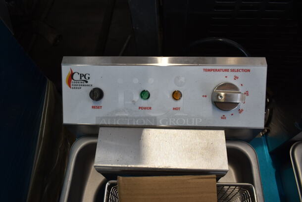 BRAND NEW SCRATCH AND DENT! Cooking Performance Group CPG DF-18-2 Stainless Steel Commercial Floor Style Electric Powered Double Bay Deep Fat Fryer w/ 2 Metal Fry Baskets. 208-240 Volts. Tested and Working! - Image 4 of 8