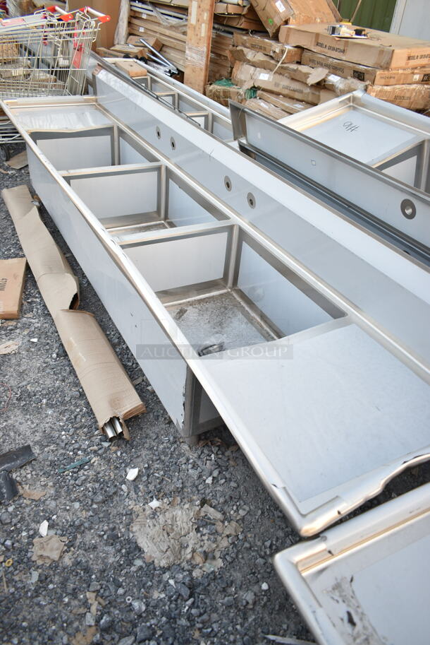 BRAND NEW SCRATCH AND DENT! Regency Spec Line Stainless Steel Commercial 3 Bay Sink w/ Dual Drain Boards. Bays 30x23.5x14. Drain Boards 22.5x25 - Image 2 of 10
