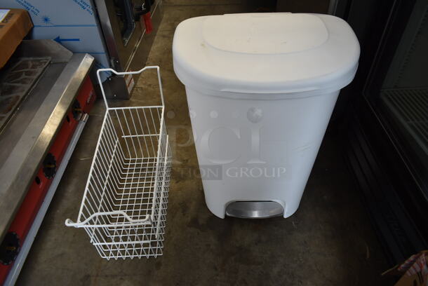 ALL ONE MONEY! Lot of White Poly Trash Can and Freezer Basket. - Image 1 of 5